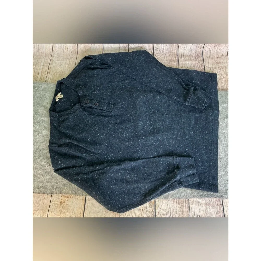 J. Crew Men's Navy Heathered Henley Knit Sweater 100% Cotton Size M
